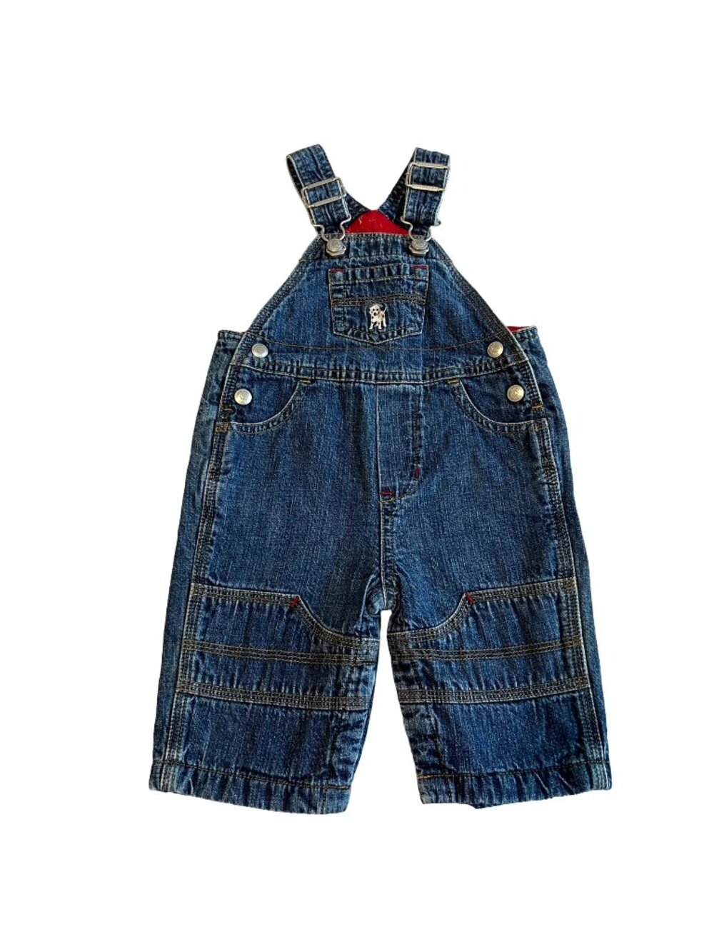 Baby Gap Overalls Boys Blue Puppy Dog Embroidered Fleece Lined Denim Size 3-6 M